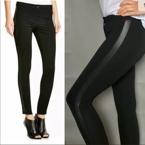 Burberry Black Leather Trim Legging Pants